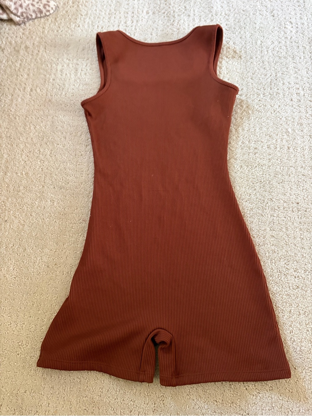 Sleeveless Ribbed Tank Romper Dress in Rust